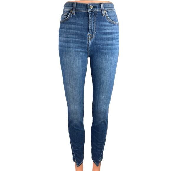 7 For All Mankind Blue High Rise Ankle Gwenevere Stretch Skinny Denim Jeans Sz S - Picture 1 of 5